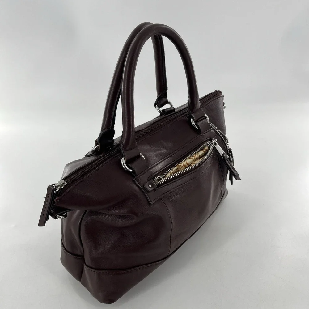 Tignanello‎ Brown Leather Tote Crossbody Medium Satchel & Keyring Detach Strap